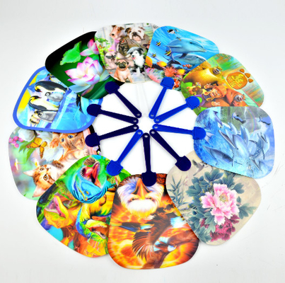 Custom Beautiful Designs 3D Lenticular Ventilador de mão plástico PET 3D promocional Ventiladores de mão desenhos animados 3D Ventiladores lenticulares