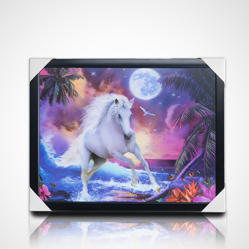 3D pintura lenticular desenhos de estoque PET 40 * 30cm 5D 3D foto de cavalo lenticular com quadro preto