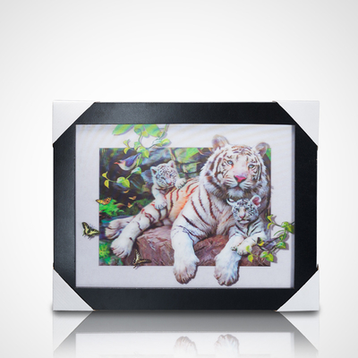 Cartão de pintura lenticular 3D PET 30*40cm Cartão lenticular 5D Tigres Pintura 3D com moldura preta para decoração doméstica
